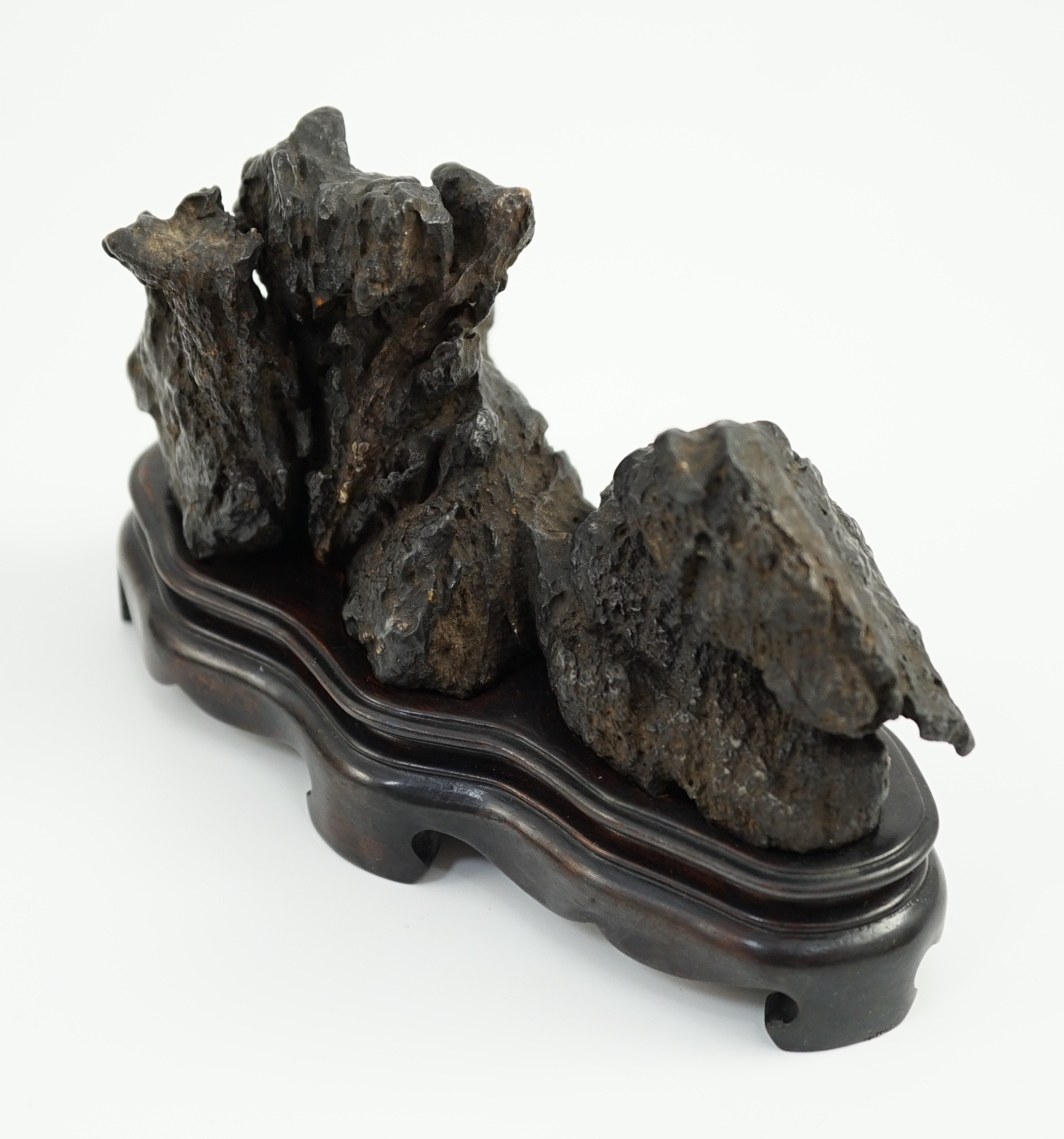 A Chinese scholar's stone with wood stand